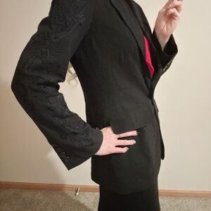 Coldwater Creek Black Blazer with Embroidered Sleeves